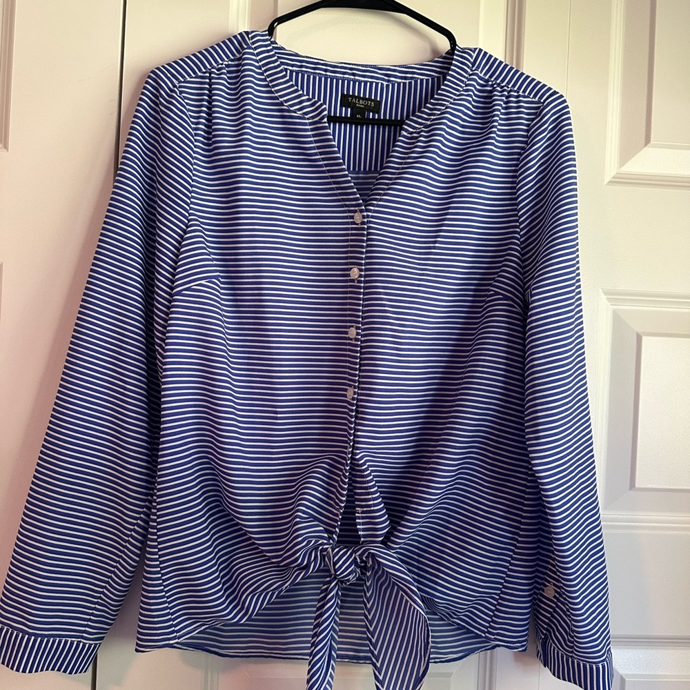 Talbots Blue and White Striped Button-Down Blouse